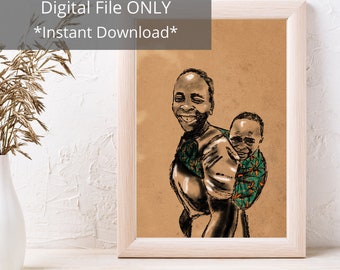Kanga Baby | Charcoal Drawing | African | Printable Wall Art | Digital Print | Gallery Wall Art | Instant Download | Cultural Art | Baby