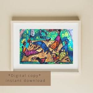 Group of Ladies African Watercolor Printable Wall Art Digital Colorful Wall Art Instant Download Cultural Painting Africa image 3