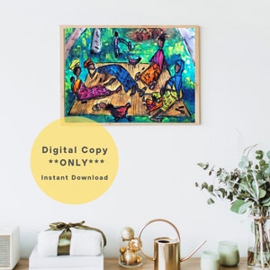 Group of Ladies African Watercolor Printable Wall Art Digital Colorful Wall Art Instant Download Cultural Painting Africa image 2