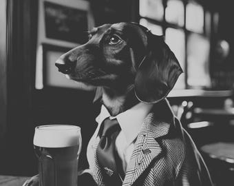 Vintage Print - Dog In Pub - Dachshund