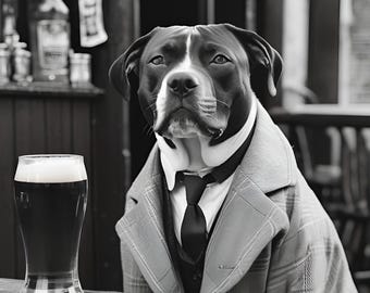 Vintage Print - Dog In Pub - Staffordshire Bull Terrier