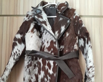 Cowhide Leather Women Trench Coat Custom-made Warm Winter Coat Women Tricolor Leather Coat Unique Stylish Coat Gift For Her