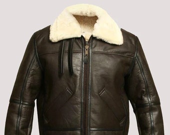 Brown Leather Aviator Jacket Jacket Men Shearling Jacket Warm Winter Jacket For Men Christmas Gift For Him Winter Sale