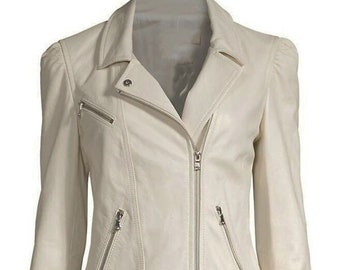 Women's Leather Jacket Perfecto Biker White Jacket for Women Genuine Leather Jacket Christmas Gift For Girls Winter Jacket Women