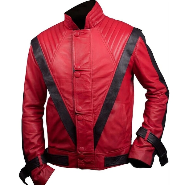 Niños Michael Jackson Thriller chaqueta niños rojo y negro chaqueta de invierno chaqueta de cuero genuino hombres regalo para él venta de invierno