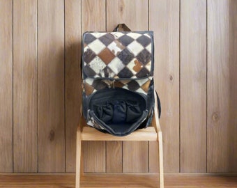 Personalized Diaper Backpack Patchwork Leather Black Bag  Baby Bag Wester Mommy Bag Best Gift For Moms Laptop Travel Bag Large Backpack