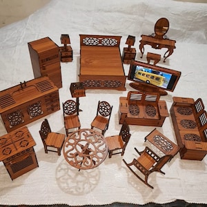 Wooden Dollhouse with Turntable and 35-Piece Furniture Set
