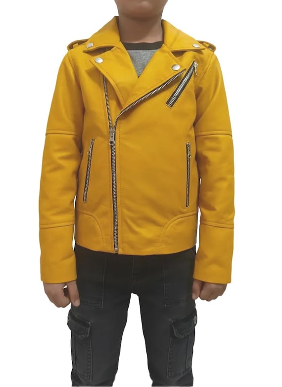 Kids Yellow Leather Jacket – Genuine Leather Outerwear for Boys