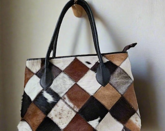 Grand sac à main en cuir patchwork pour femme, cadeau pour elle, prêt à expédier