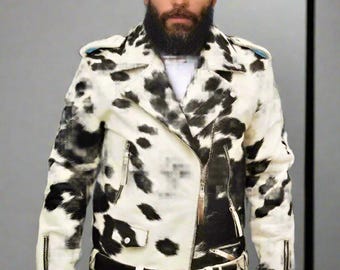 Best Winter Jacket For Men Real Cowhide Jacket  For Men Natural Hairon Black ANd White Jacket For Men Gift For Men