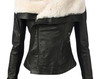 Fur Jacket Women Real Sheep Fur Soft Black Sheep Leather Jacket Winter Jacket For Women Biker Leather Jacket Halloween Sale Gift For Her