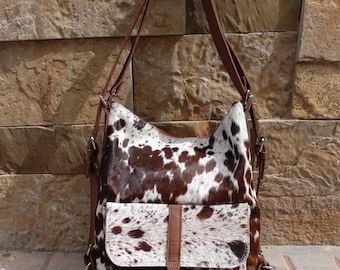 2 in 1 Real Cowhide Backpack Shoulder Bag Unique Stylish Functional Tote Bag Unisex Bag Daily Backpack Compact size Gift For Her N Him