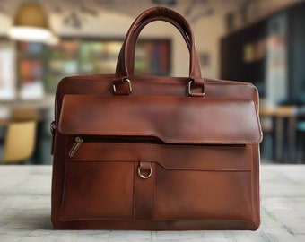 Luxury Laptop Bag Custom Bag 16 " Leather Laptop Bag Brown Briefcase Work Bag Large Laptop bag Genuine Leather