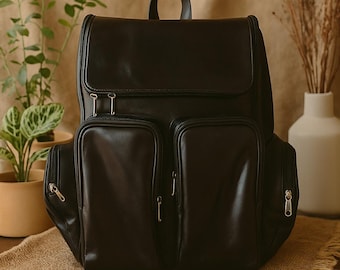 Personalized Diaper Backpack Large Leather Bag Black Baby Bag Wester Mommy Bag Best Christmas Gift For Moms Laptop Travel Bag Large Backpack