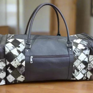 Grote plunjezak van rundleer plunjezak Pas reistas aan Patchwork leren weekendtas Sporttas en bagagetas van natuurlijk rundleer