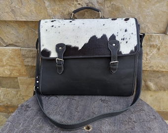 Cowhide Laptop Bag Large Black 15" Laptop Bag Cowhide Bag For Laptop Business Bag Black Leather Bag Halloween Sale Handmade Bag