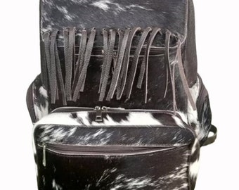 Fringe Leather Backpack Personalized Backpack Black Laptop  display picture 1