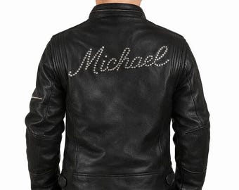 Kids Real Leather Jacket Black | Michael Name Studded Back | Boys Biker Custom Name Gift | Michael Jackson Fan Jacket