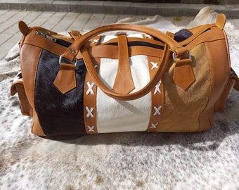 Exotic Duffel Bag Large Travel Bag Tricolor Leather Weekender Bag Natural Cowhide Gym Bag Weekender Bag Personalize Duffel Bag Christmas