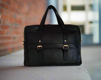 Luxury Laptop Bag Custom Bag 16 " Leather Laptop Bag Black Briefcase Work Bag Large Laptop bag Genuine Leather