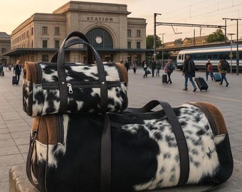 Luggage Bag Set Large Travel Bag Tricolor Leather Weekender Bag With Small Toiletry Cowhide Gym Bag  Personalize Duffel Bag Christmas
