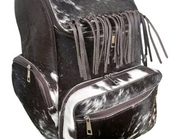 Genuine Leather Fringe Backpack Handbag, Laptop Compatible, 13\
