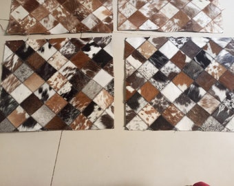 Real Cowhide Patchwork Pieces 12x12" Handcrafted Leather Pack Of 2 Pieces Mix Patchwork