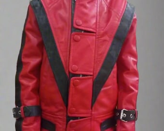 Kids Michael Jackson Leather Jacket Real Leather Red Leather Jacket Halloween Costumes Kids Birthday Gifts