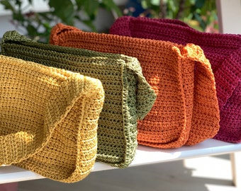 Baguette Crochet Shoulder Bag, 90s Shoulder Bag Purse, Retro Macrome Unique Handbag, Gift For Her, Hot Girl Collage Bag, Hand knitted Bag