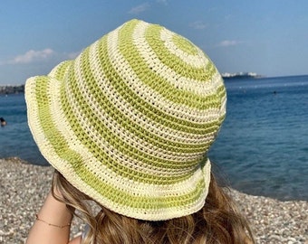 Crochet Bucket Hat, Green Bucket Hat, Boho Sun Hat, Festival Hat, Hippi Hat