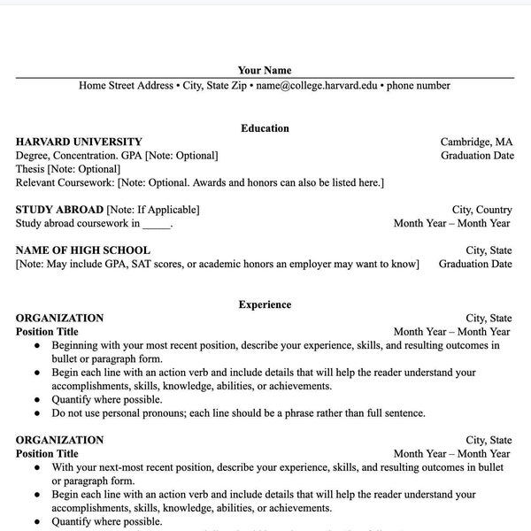 Harvard Resume Template