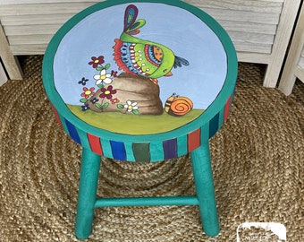 Hand Painted Wooden Stool
