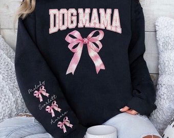 Coquette Dog Mama Shirt, Custom Name Mama Shirt, Pink Dog Mama Shirt For Mom, Pink Bow, Coquette Shirt Gift, Shirt For Women, Mother's Gifts