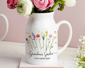 Custom Grandma's Garden Flower Vase, Custom Grandkid Name Flower Vase, Mother's Day Gift, Grandma Gift, Grandma Flower Vase, Wildflower Gift