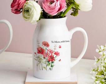 Personalized Mother's Day Vase, Ceramic Mum Flower Vase, Custom Wildflower Gift For Mom, Mother's Day Gifts For Grandma, Gift for Wife