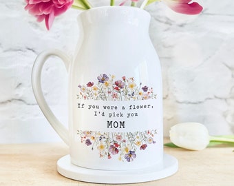 Custom Mother's Day Flower Vase, Mother's Day Gifts For Grandma, Wildflower Vase Gift For Mom, Personalized Floral Ceramic Vase, Vase Decor