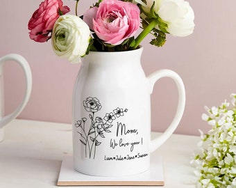 Personalized Mother's Day Flower Vase, Mother's Day Gifts, Birth Month Flower Gift, Gift For Mom From Daughter, Custom Name Flower Vase