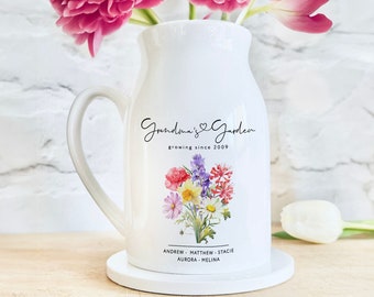 Personalized Grandma's Garden Flower Vase, Custom Birth Month Flowers, Mother's Day Gifts, Custom Name Grandkids Gift For Mom, Grandma Gift