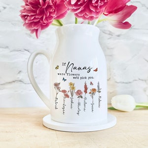 Mother's Day Gift, Personalized Nana Flowers Vase, Custom Nana With Kids Names, Birth Month Flower Vase, Gift for Grandma, Wildflower Gifts