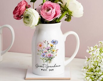 Personalized Great Grandma Flower Vase, Mother's Day Gifts, Custom Gift For Grandma, New Great Grandma Vase, Flower Vase Gift For Mother