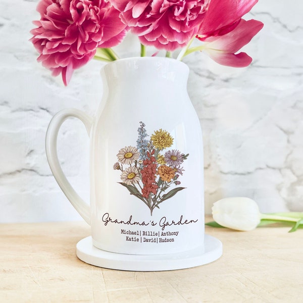 Personalized Grandma's Garden Flower Vase, Mother's Day Gift For Grandma, Grandmas Garden With Grandkids Name,Custom Birth Month Flower Vase