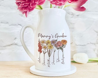 Personalized Grandmas Garden Flower Vase, Wildflower Vase Gifts, Grandkid Name Flower Vase, Nana Flower Vase, Birthflower Vase, Mothers Day