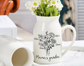 Custom Moms Garden Flower Vase, Personalized Birth Flower Flower Vase, Mother's Day Gift, Gift for Grandma, Mother's Day Gift, Mom Gifts