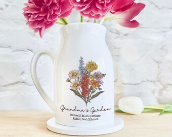 Personalized Grandma's Garden Flower Vase, Mother's Day Gift For Grandma, Grandmas Garden With Grandkids Name,Custom Birth Month Flower Vase