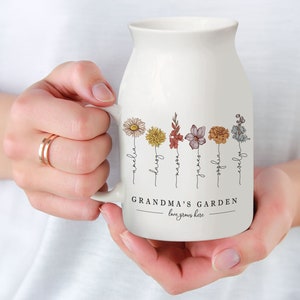 Mothers Day Gift, Grandmas Garden Flower Vase, Grandma Wildflower Gifts, Nanas Garden, Nana Flower Vase, Custom Grandkid Name Flower Vase image 8