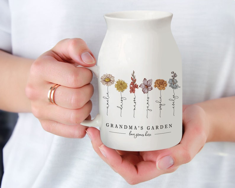 Mothers Day Gift, Grandmas Garden Flower Vase, Grandma Wildflower Gifts, Nanas Garden, Nana Flower Vase, Custom Grandkid Name Flower Vase image 8