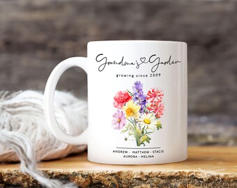 Personalized Grandma's Garden Flower Vase, Custom Birth Month Flowers, Mother's Day Gifts, Custom Name Grandkids Gift For Mom, Grandma Gift