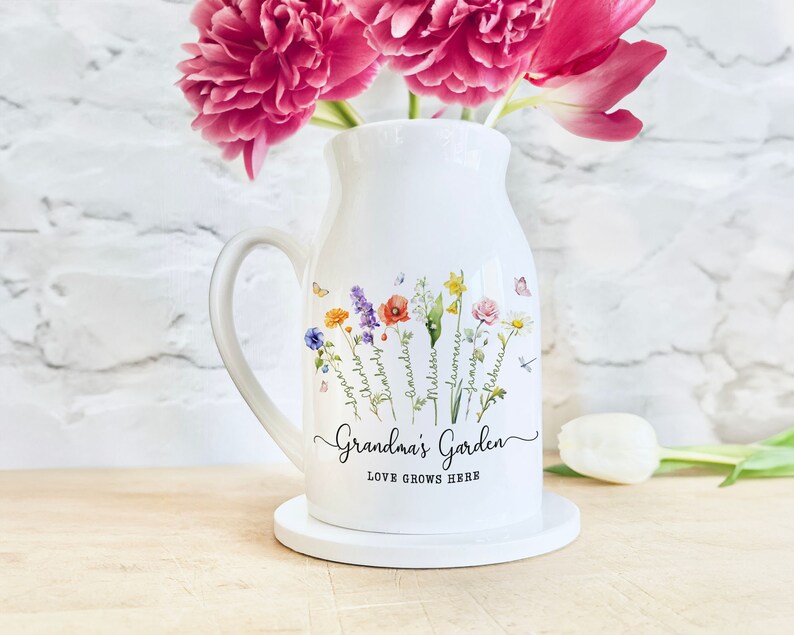 Custom Grandma's Garden Flower Vase, Custom Grandkid Name Flower Vase, Mother's Day Gift, Grandma Gift, Grandma Flower Vase, Wildflower Gift image 3