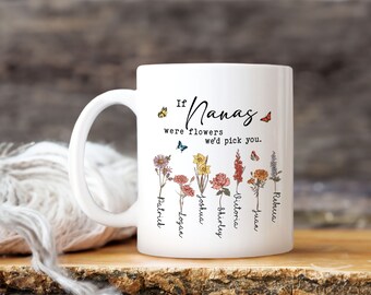 Mother's Day Gift, Personalized Nana Flowers Vase, Custom Nana With Kids Names, Birth Month Flower Vase, Gift for Grandma, Wildflower Gifts