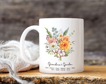 Personalized Grandmas Garden Vase, Grandma Gift, Mothers Day Gift, Custom Grandkid Name, Birthday Month Flowers Gift Vase, Wildflower Gifts